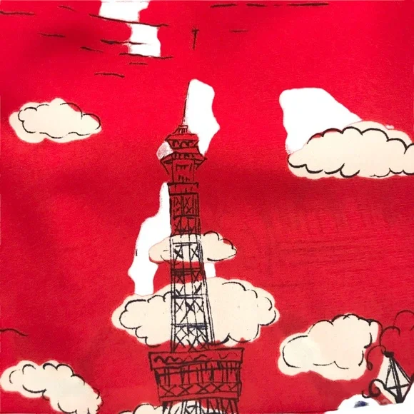 Unique Red Pendleton Print Pleated A-Line Skirt With Drawings of Paris Size 10 - Picture 9 of 14